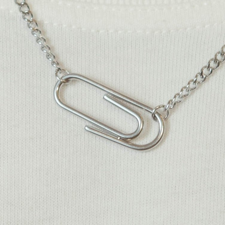 Paper Clip Necklace - White Gold - Cernucci